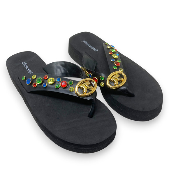 NEW Jeffrey Campbell Iconics Multicolor Jeweled Thong Flip Flop Sandals Sz 8 - Picture 2 of 7